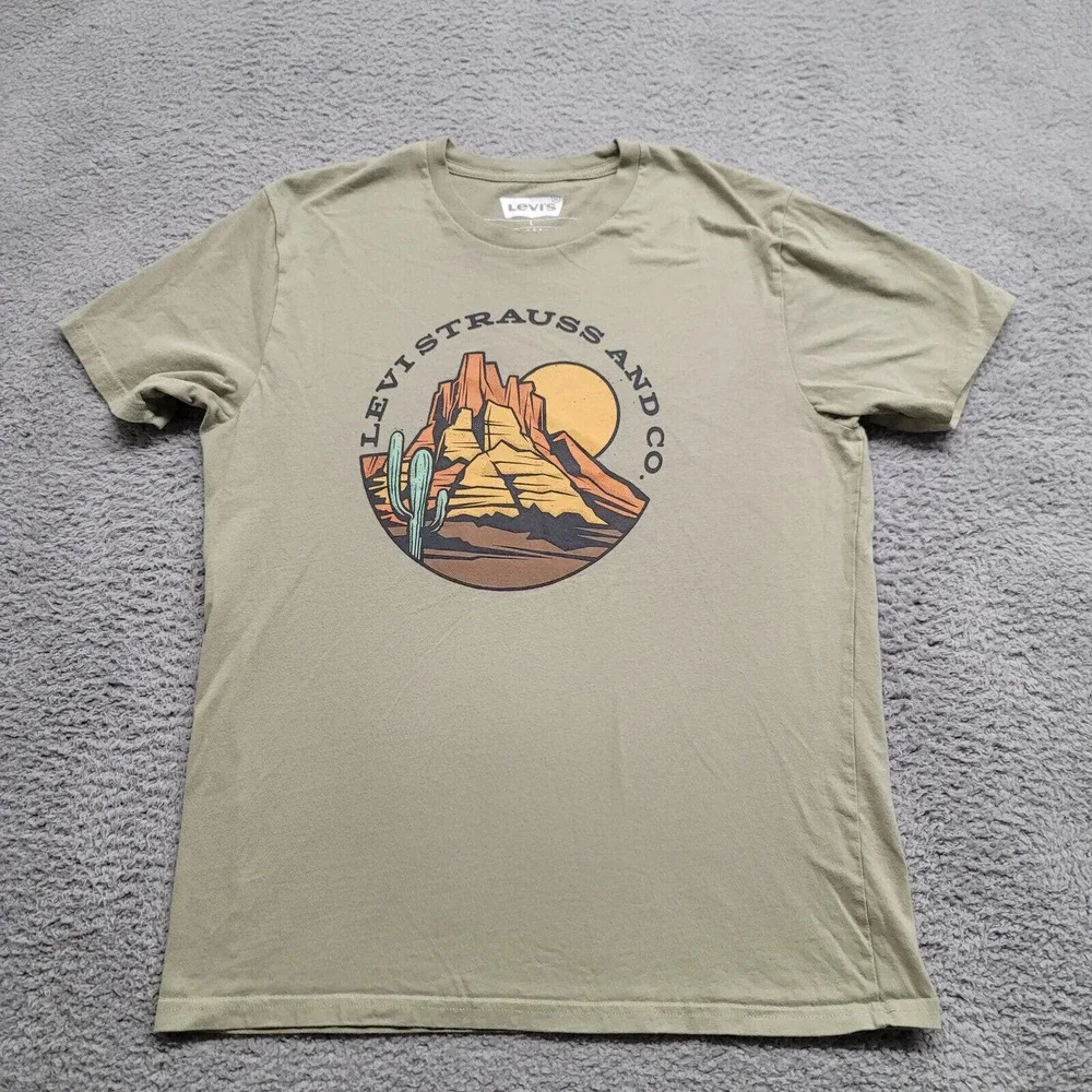 Levi's Shirt Mens Large Green Desert Plains‎ Graphic Outdoors Casual Spellout